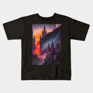 Spooky Halloween Castle and Chapel - AI Gen Scenery Art Sticker Kids T-Shirt